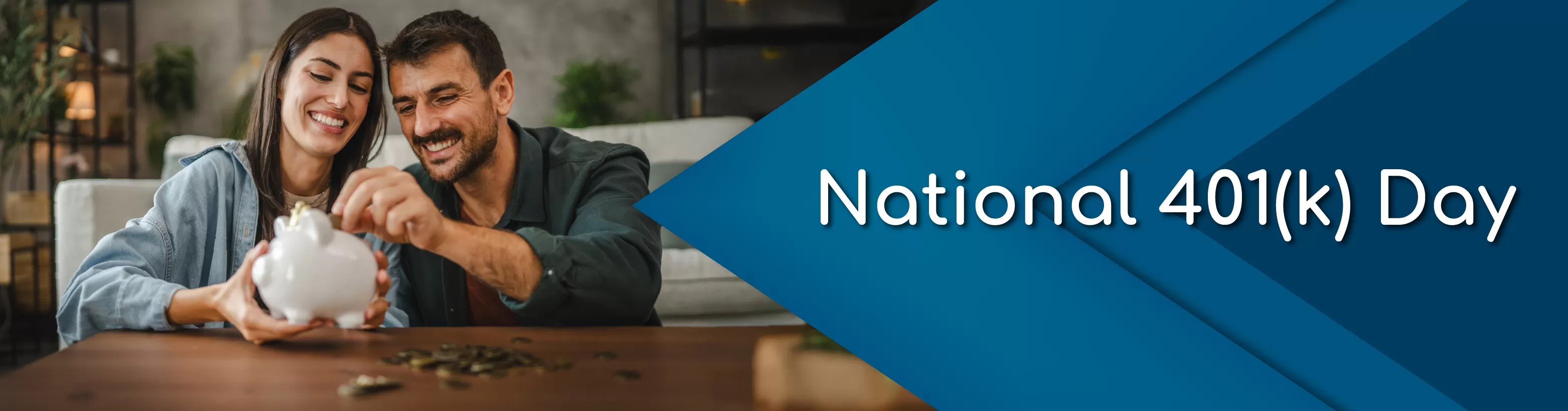 Couple smiling while putting money into piggybank